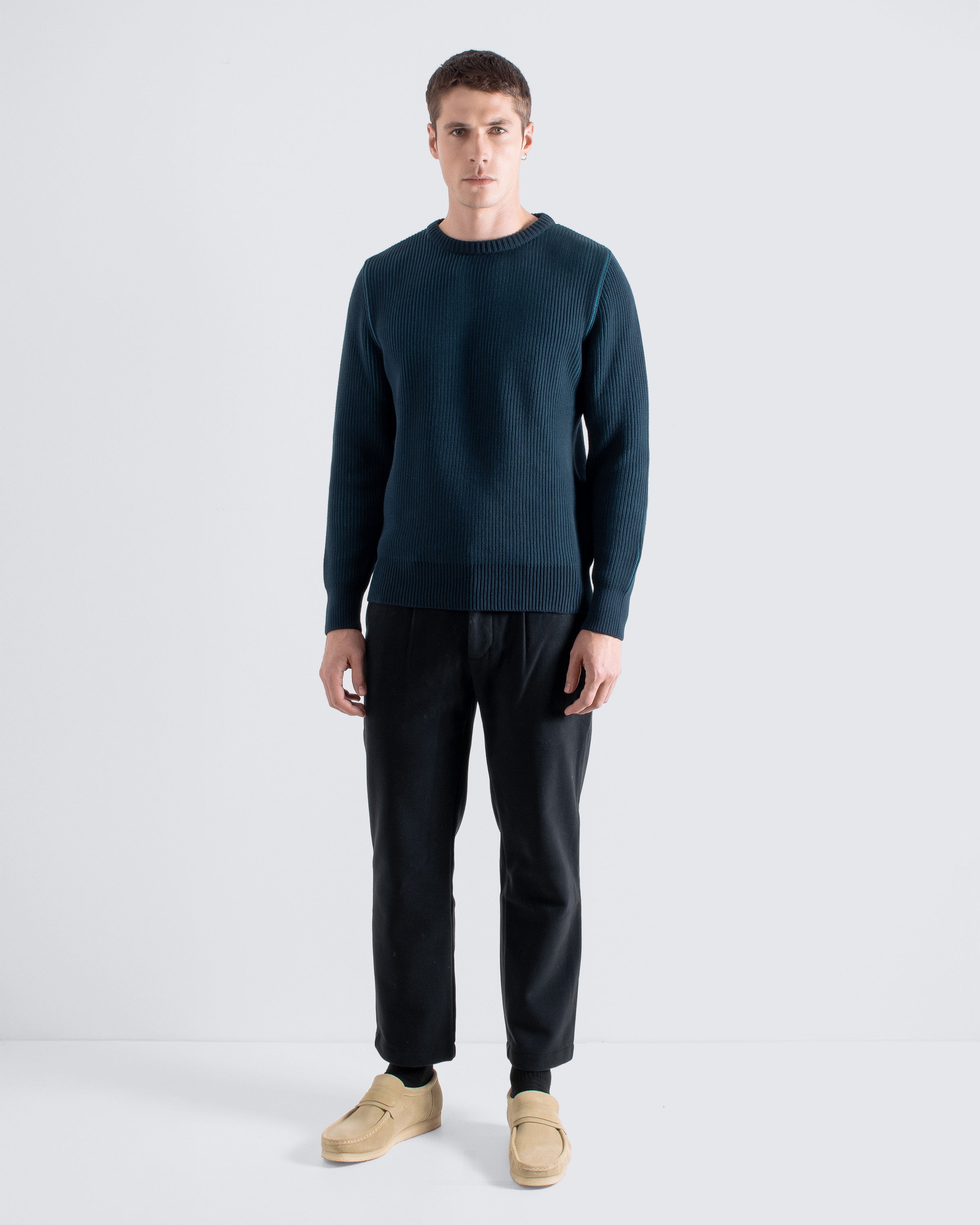 Hamish Ribbed Knit Blue | Two-Tone Fisherman Crew – Far Afield