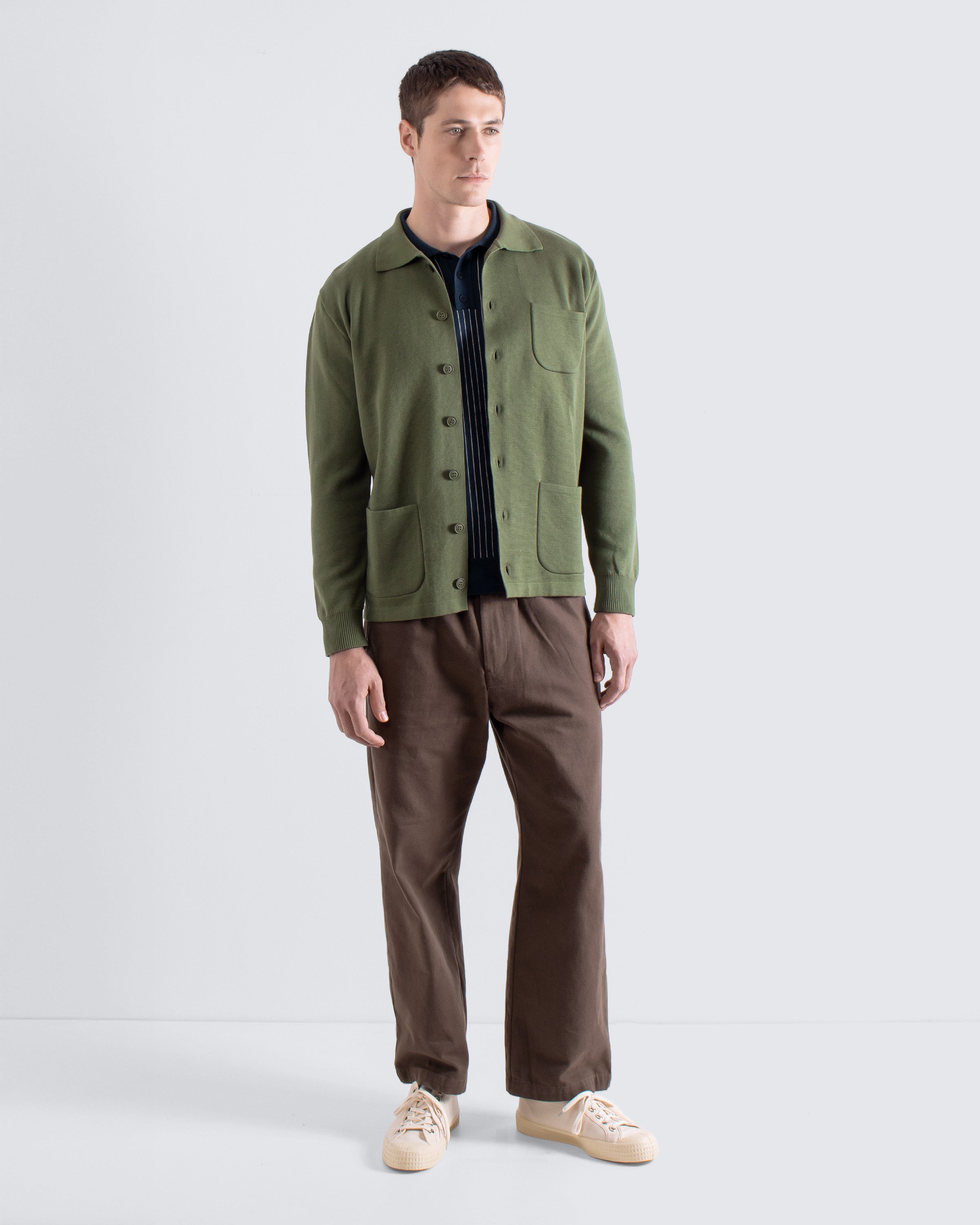 Station Cardigan Green | Workwear-Inspired Knit Jacket – Far