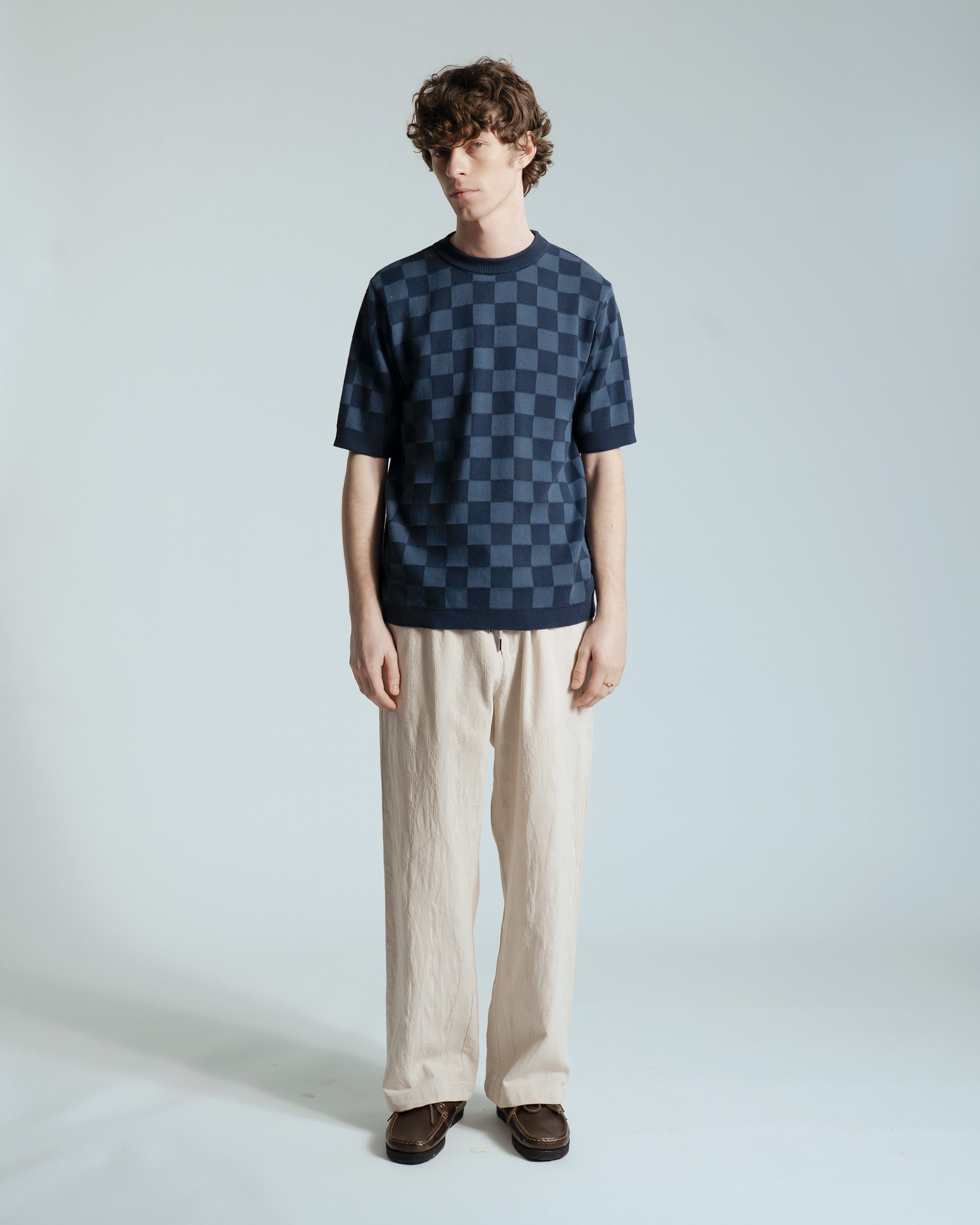 トップス Kunth Marf fruit-check print knit/blue Knuth Marf