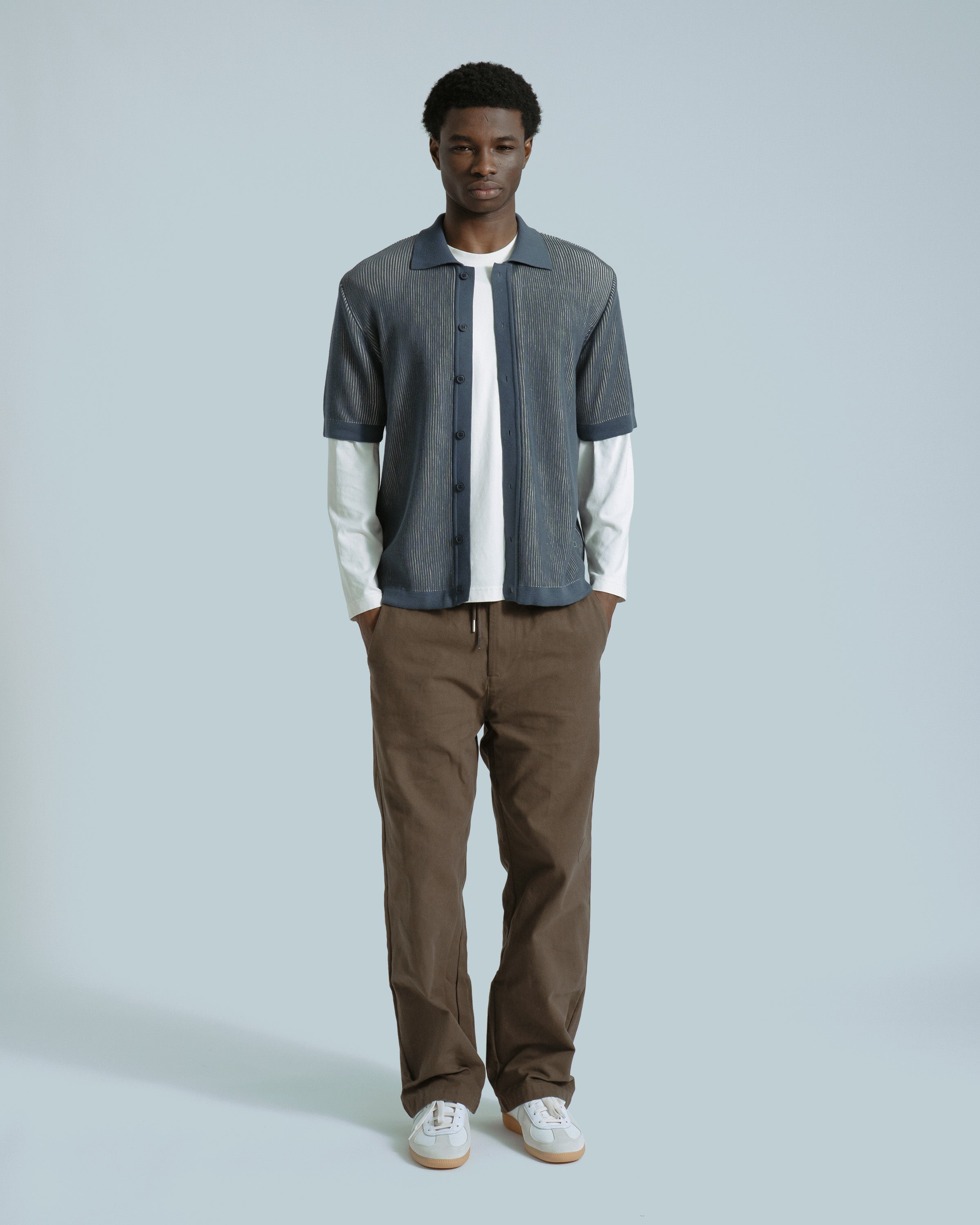Striped Knit Shirt Short Sleeve Blue Â· Far Afield