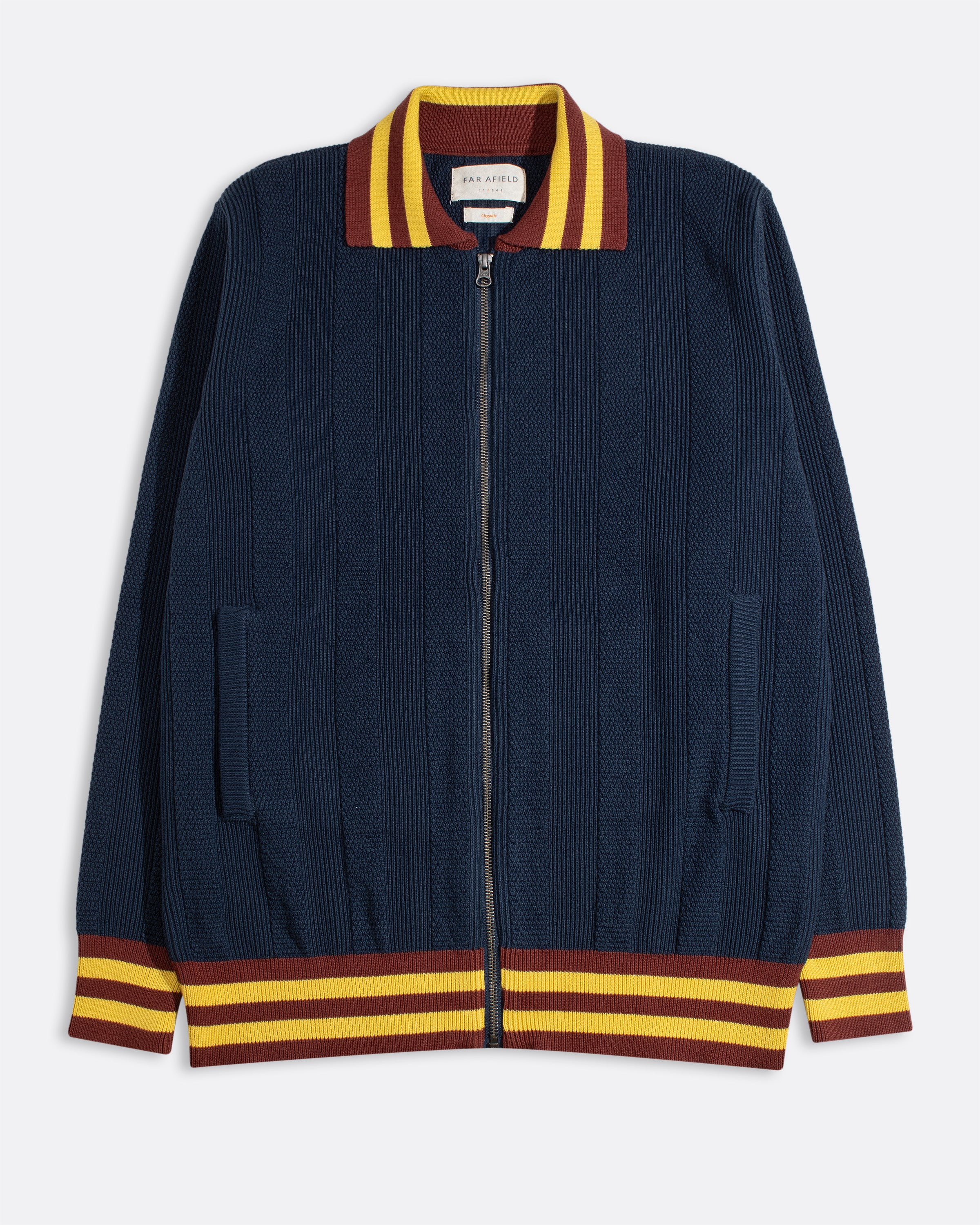 Knitted Zip Cardigan Navy · Far Afield