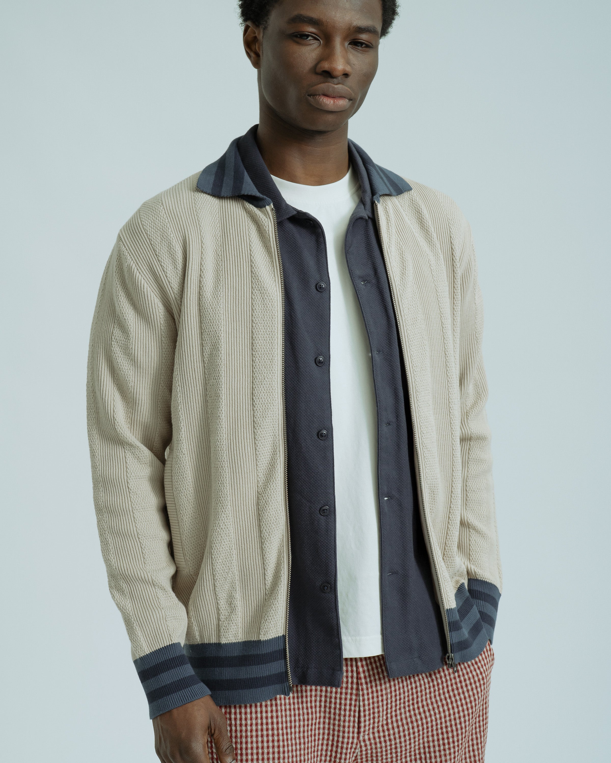 Knitted Zip Cardigan Sand · Far Afield