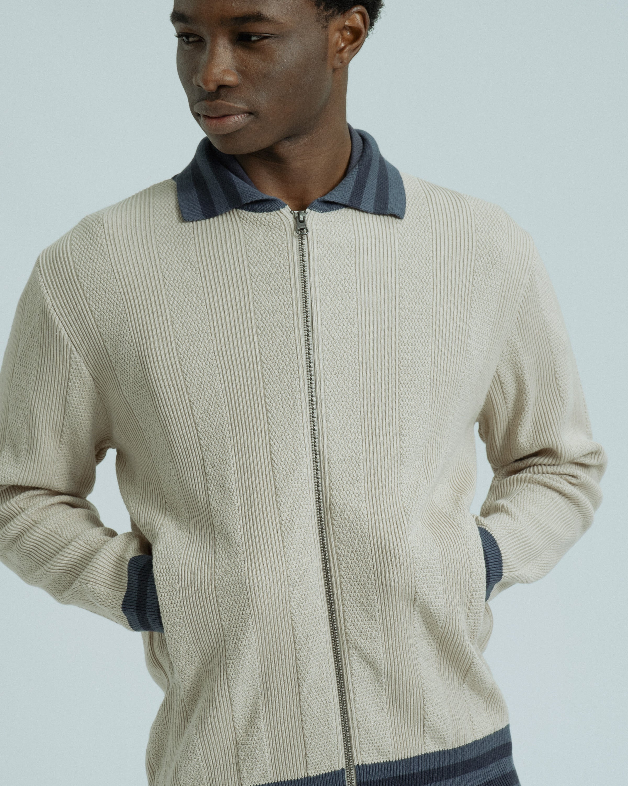 Knitted Zip Cardigan Sand · Far Afield