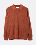 Far Afield Mustang Stripe Polo Knit in rust, front view