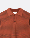 Mustang Stripe Polo Knit in rust, detail view