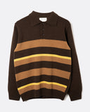 Far Afield Benny Polo Knit in brown, front view