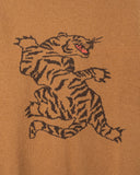 Close-up of the large tiger jacquard motif on the Bagh Jumper
