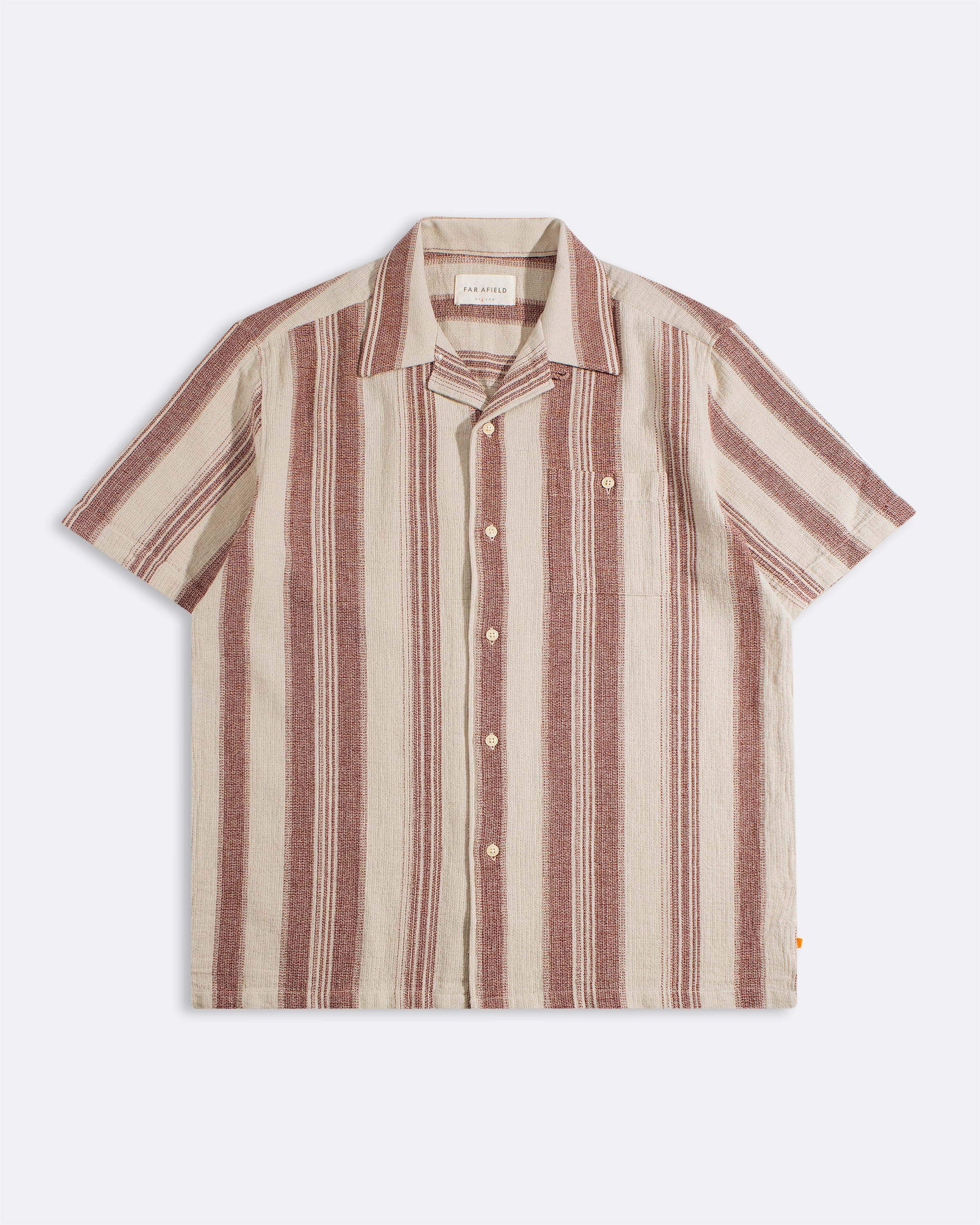 Slub Cotton Stripe Camp Collar Shirt Sand · Far Afield