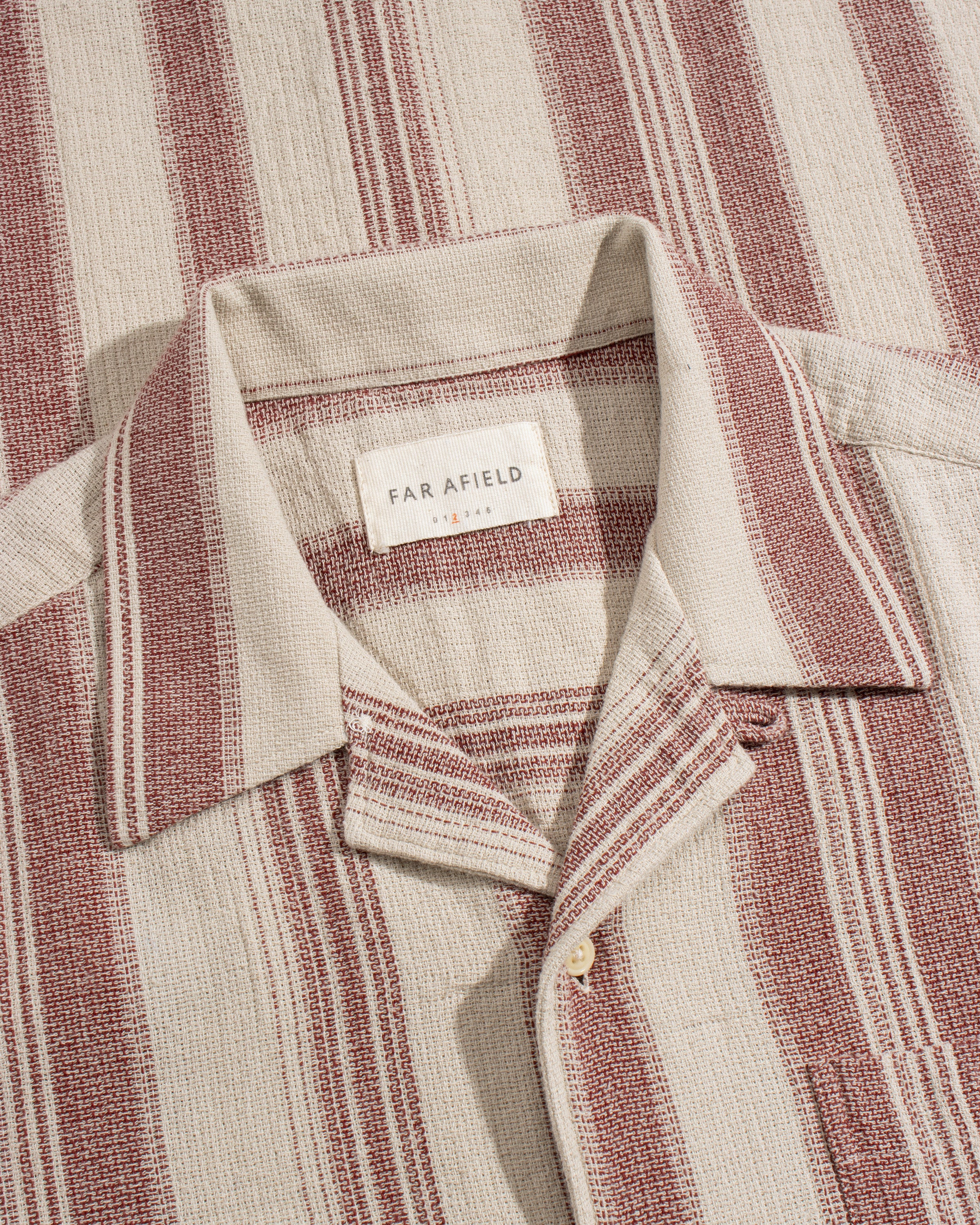 Slub Cotton Stripe Camp Collar Shirt Sand · Far Afield