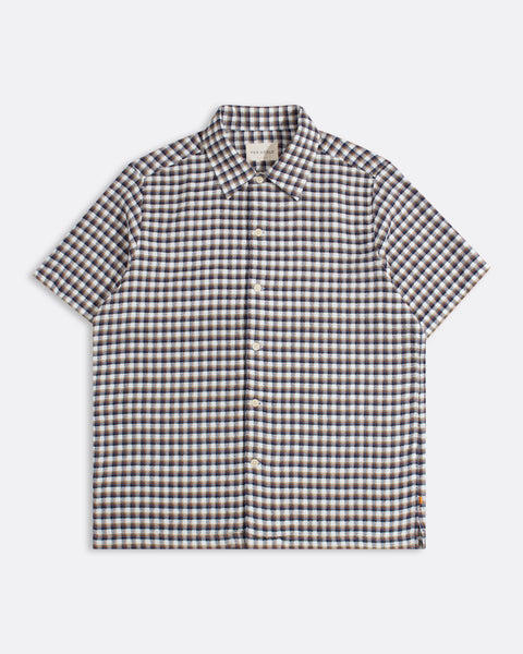 Cotton Dobby Check Short Sleeve Shirt White · Far Afield