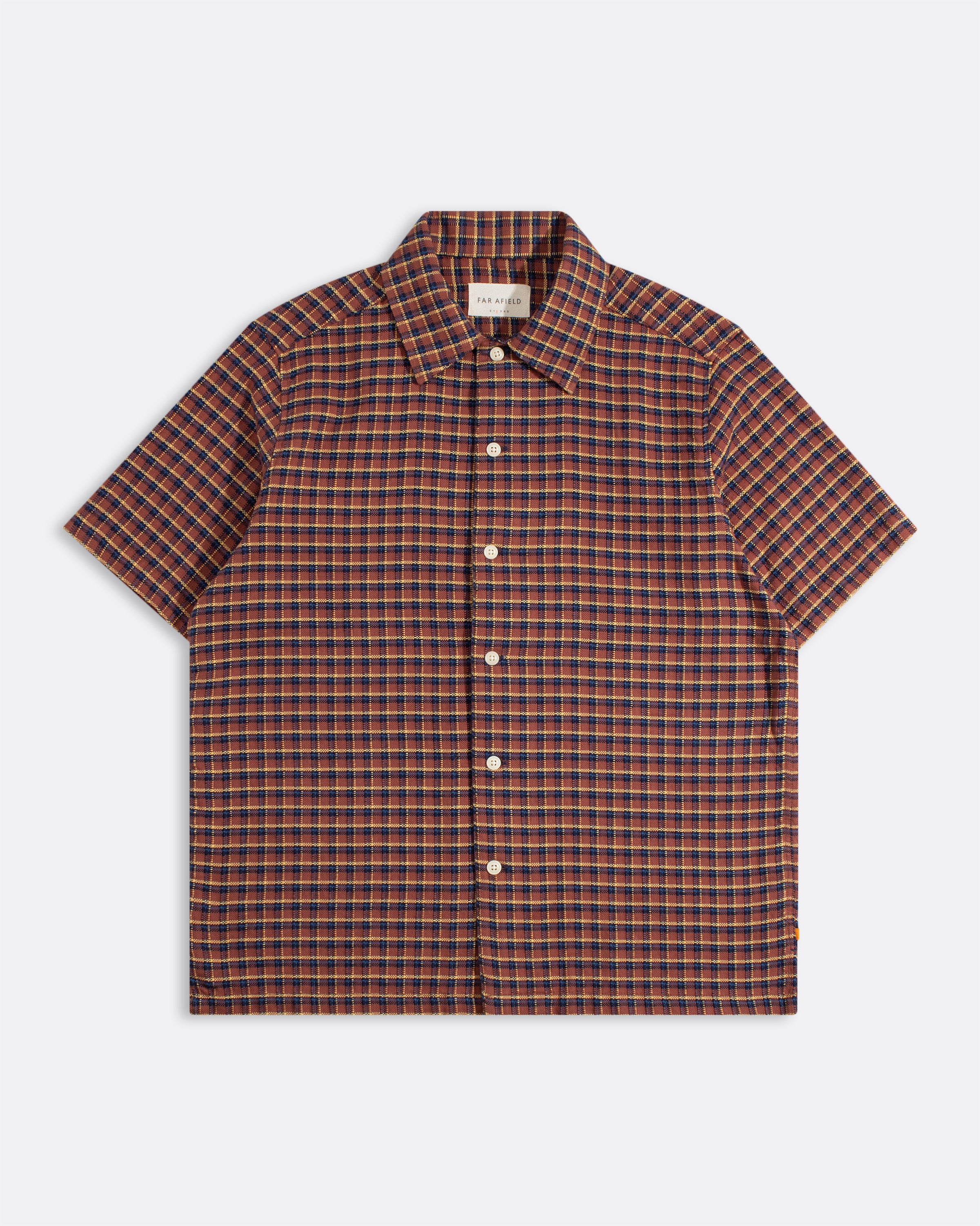 Cotton Dobby Check Short Sleeve Shirt Rust · Far Afield