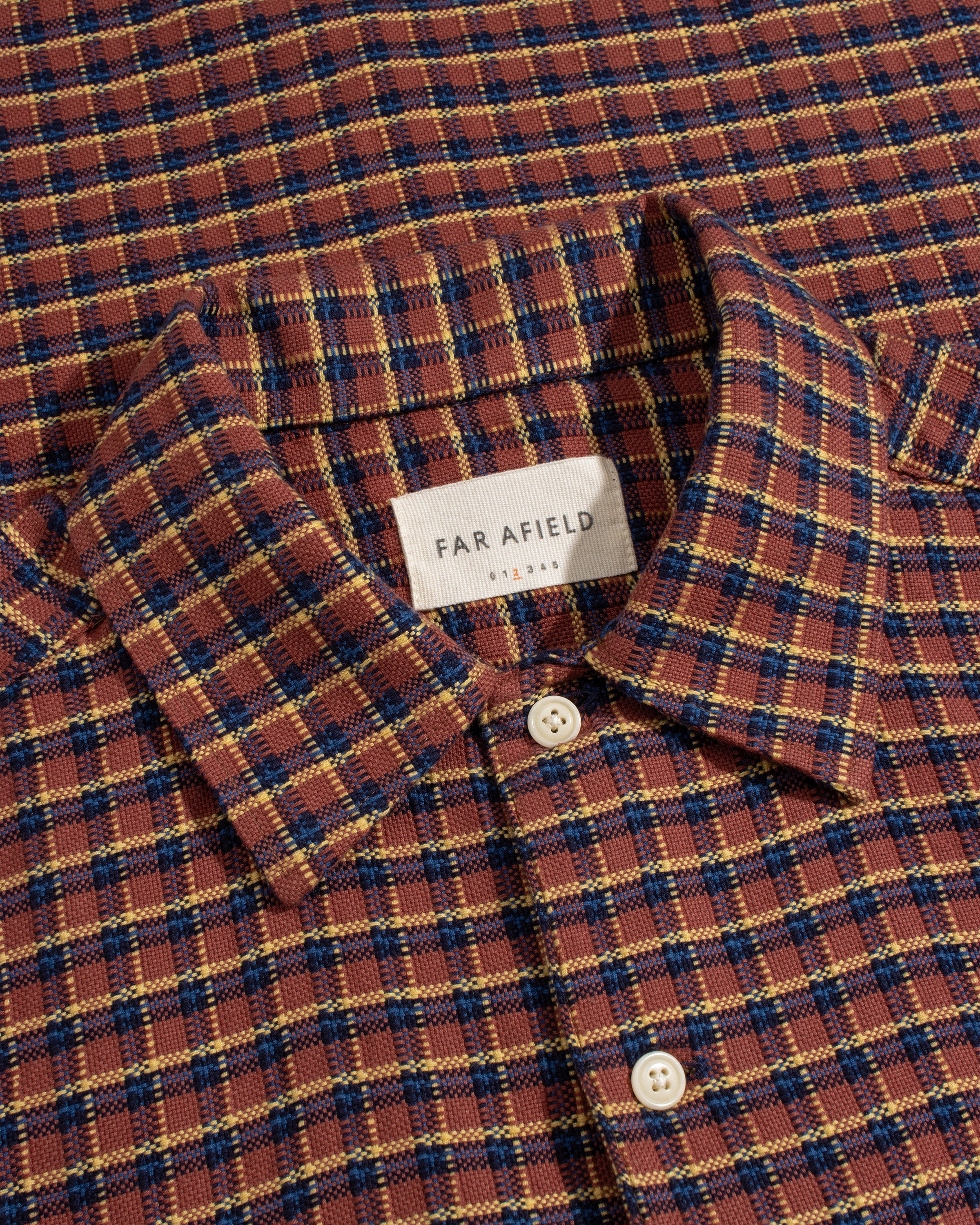 Cotton Dobby Check Short Sleeve Shirt Rust · Far Afield