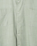 Close-up of the raised Aqua Grey Bangdel check dobby fabric