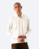 Bangdel Check Two-Pocket Shirt in off-white, worn front view