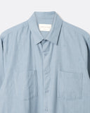 Lok Kala Two-Pocket Shirt in light blue, collar and construction detail