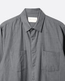 Lok Kala Two-Pocket Shirt in dark grey, collar and construction detail