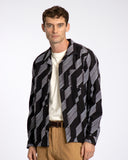 Patterned Shirts · Stachio Shirt - Black Embroidered Diamond Stripe