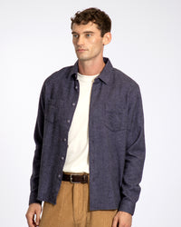 Overshirts · Classic Two Pocket Shirt - Silver Blue Brushed Herringbone Cotton