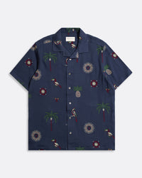 Patterned Shirts · Stachio Shirt - Tropical Embroidery Navy Iris