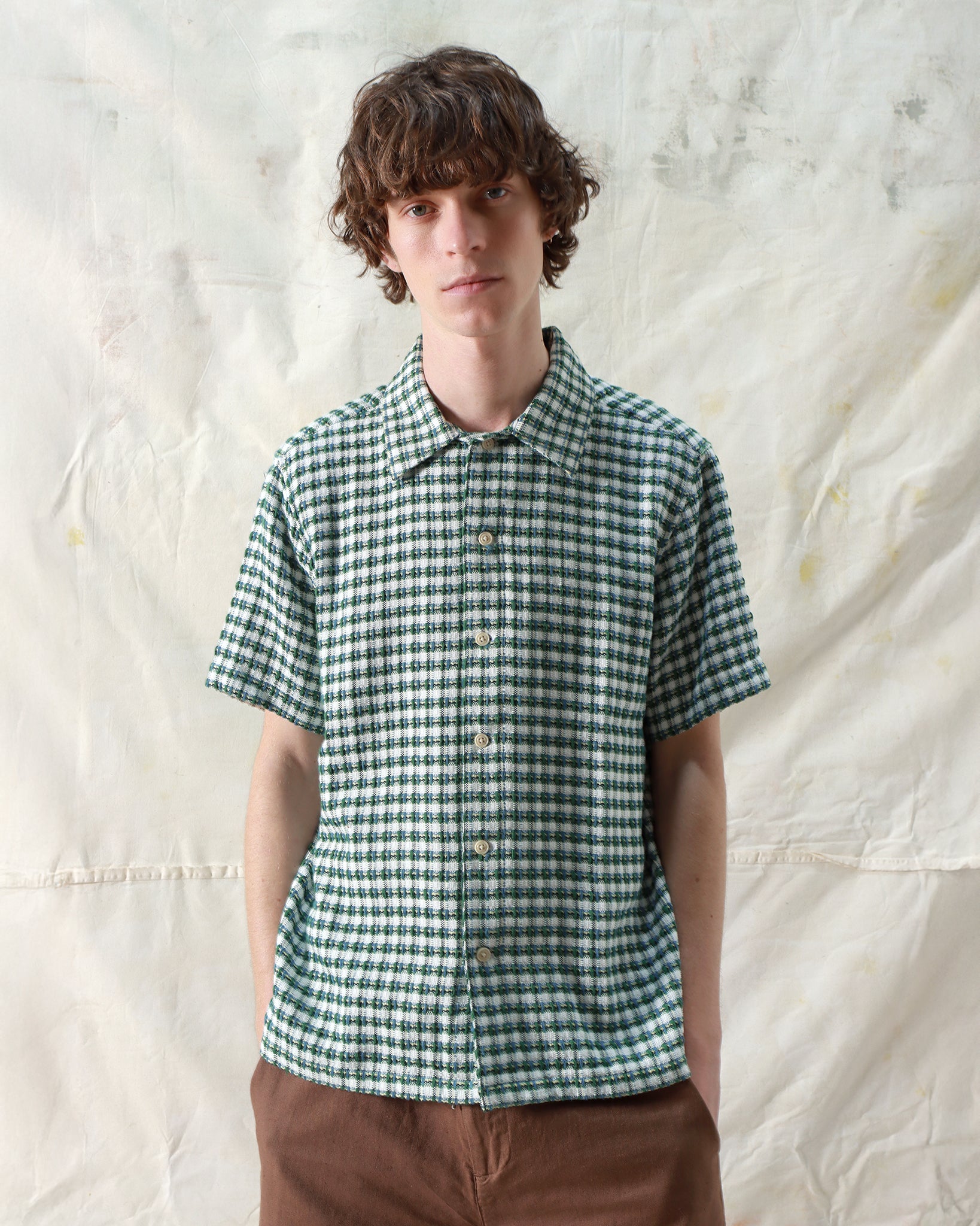 Busey Shirt - Dobby Check Tropical Green – Far Afield