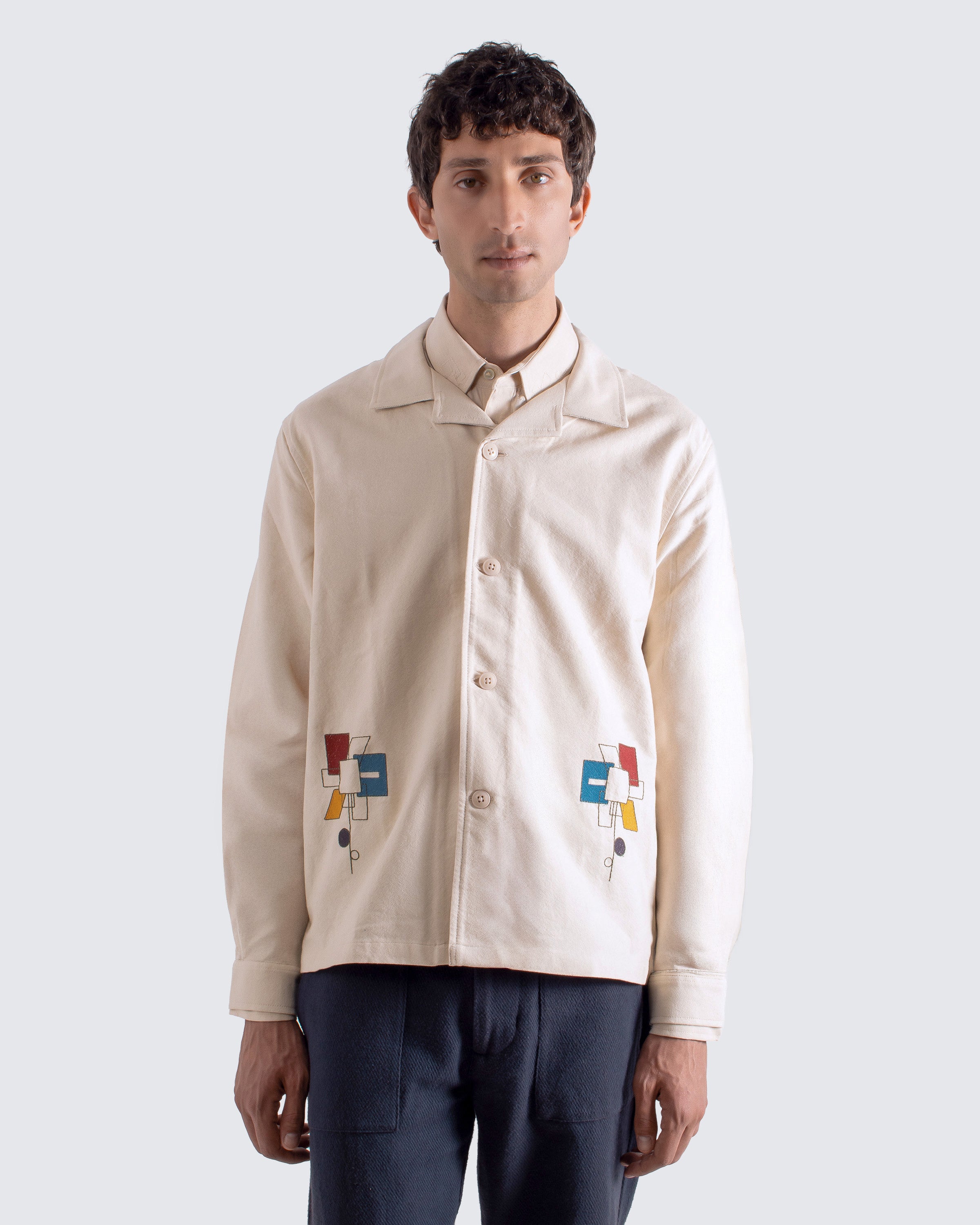 Veloso Embroidered Shirt – Abstract Flower Motif Oversized