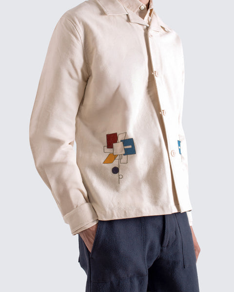 Veloso Embroidered Shirt – Abstract Flower Motif Oversized Cotton