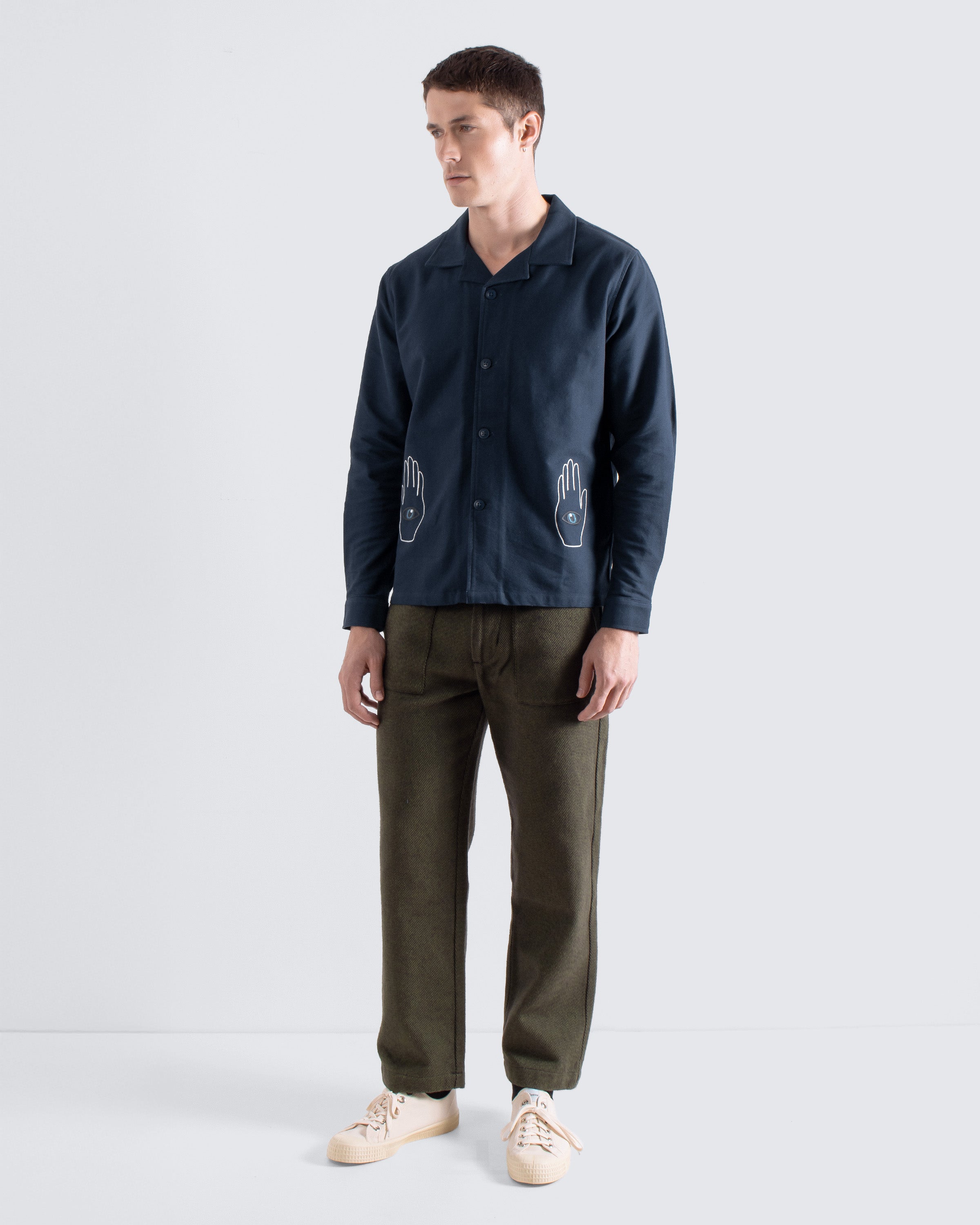 Veloso Embroidered Overshirt – Basket Weave Cotton, Hand & Eye