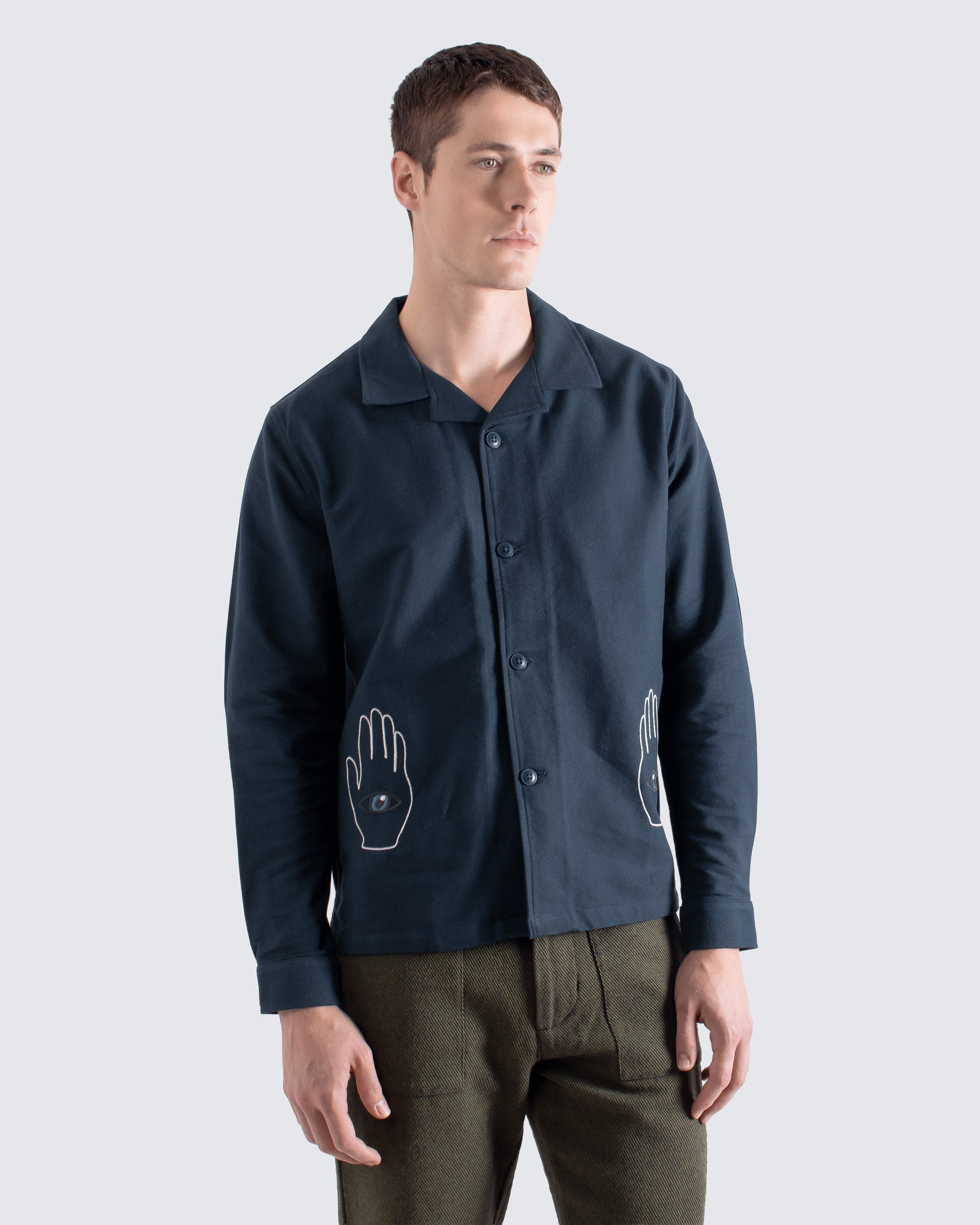 Veloso Embroidered Overshirt – Basket Weave Cotton, Hand & Eye