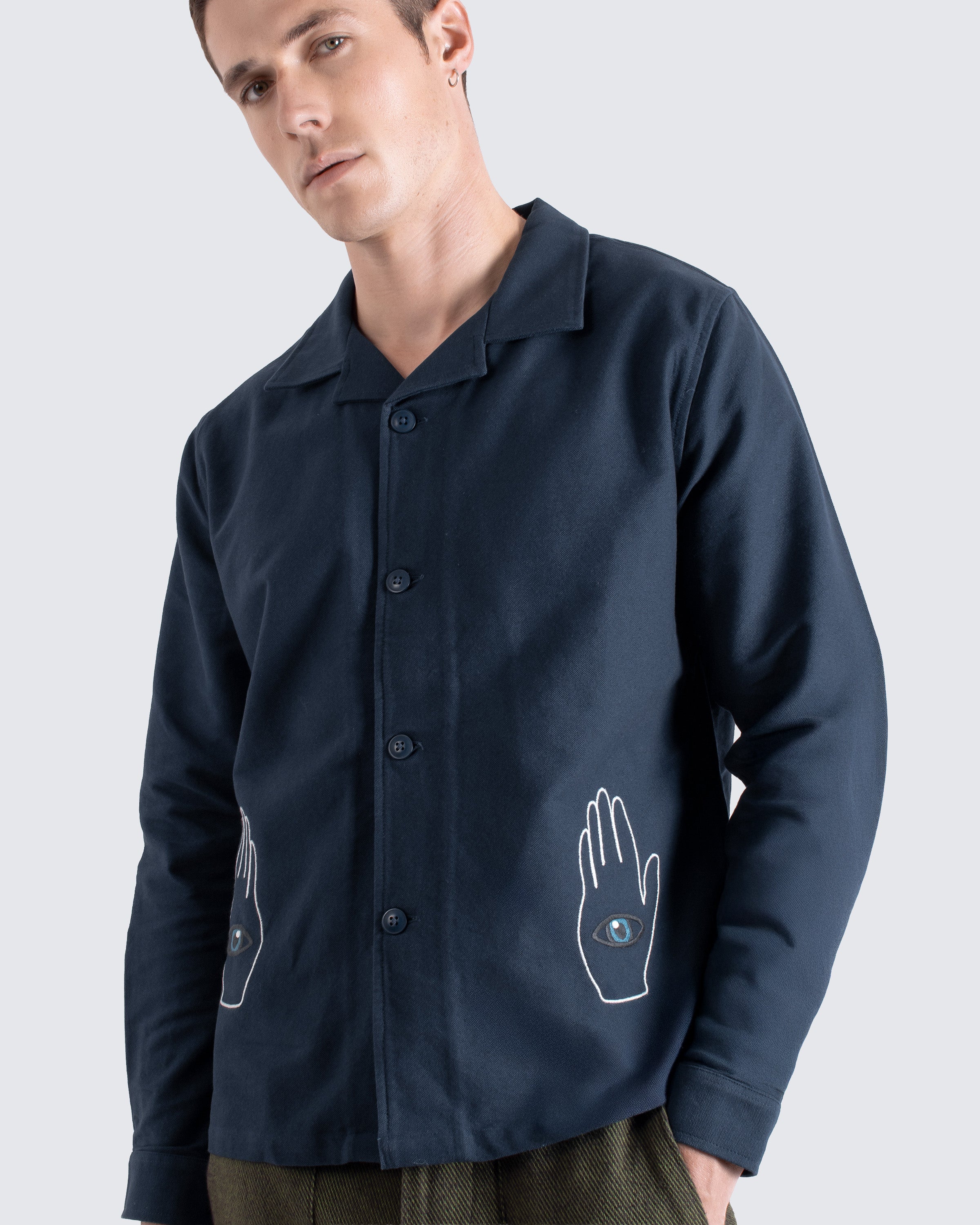 Veloso Embroidered Overshirt – Basket Weave Cotton, Hand & Eye