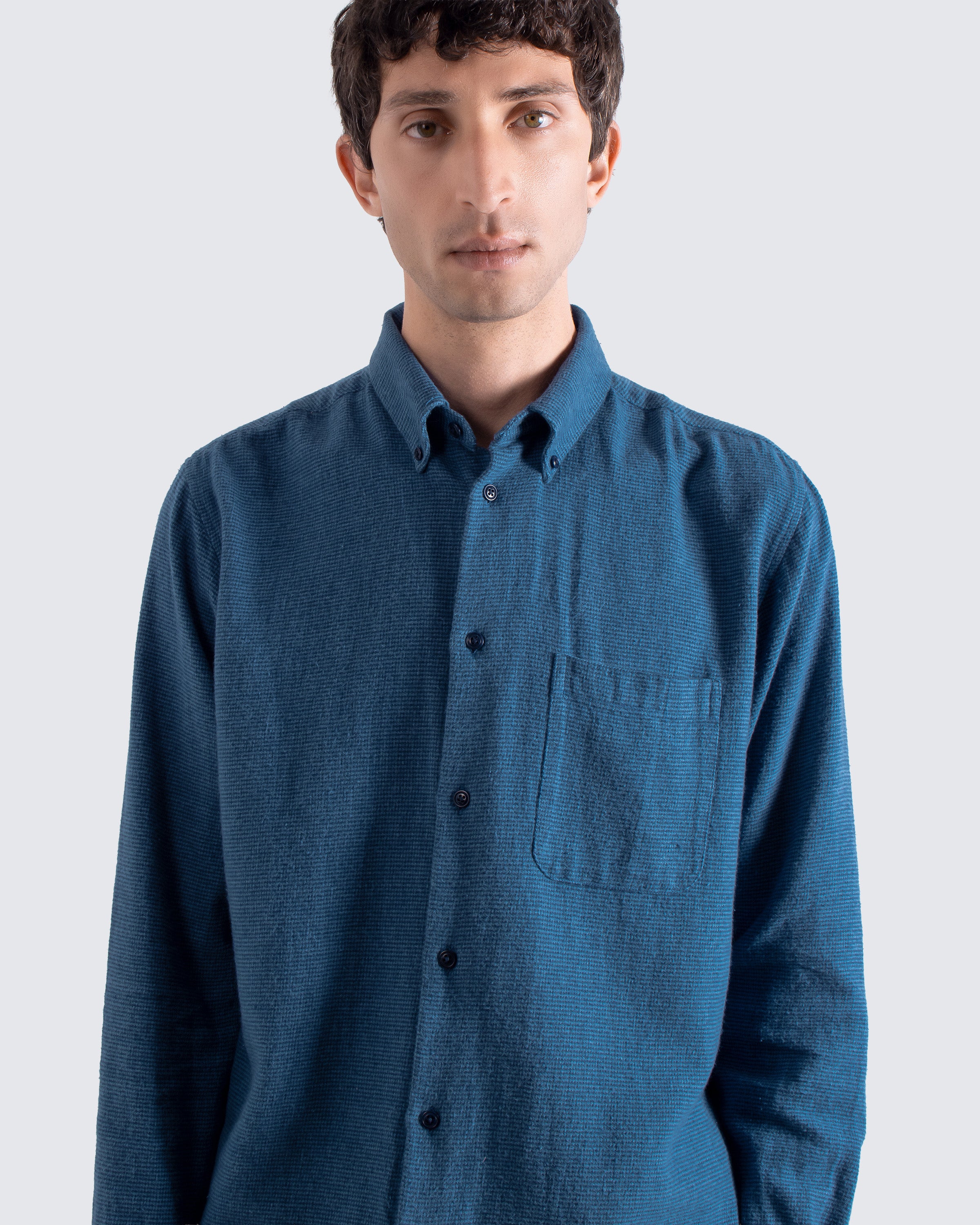 Mod Button Down Shirt in Blue – Two-Tone Dobby Cotton | Far Afield