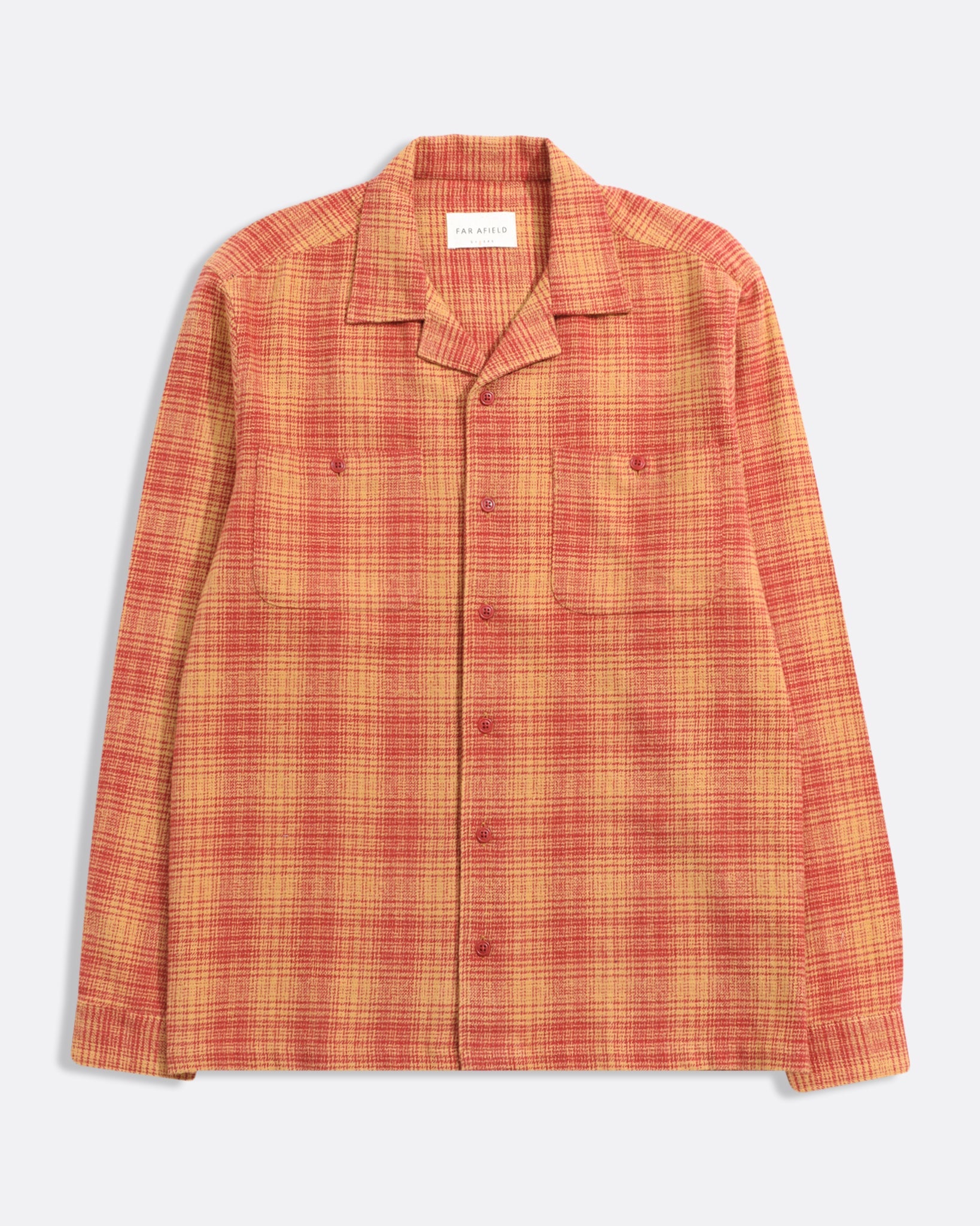Hiro Check Shirt Red – Men's Open?Collar Long Sleeve Shirt | Far