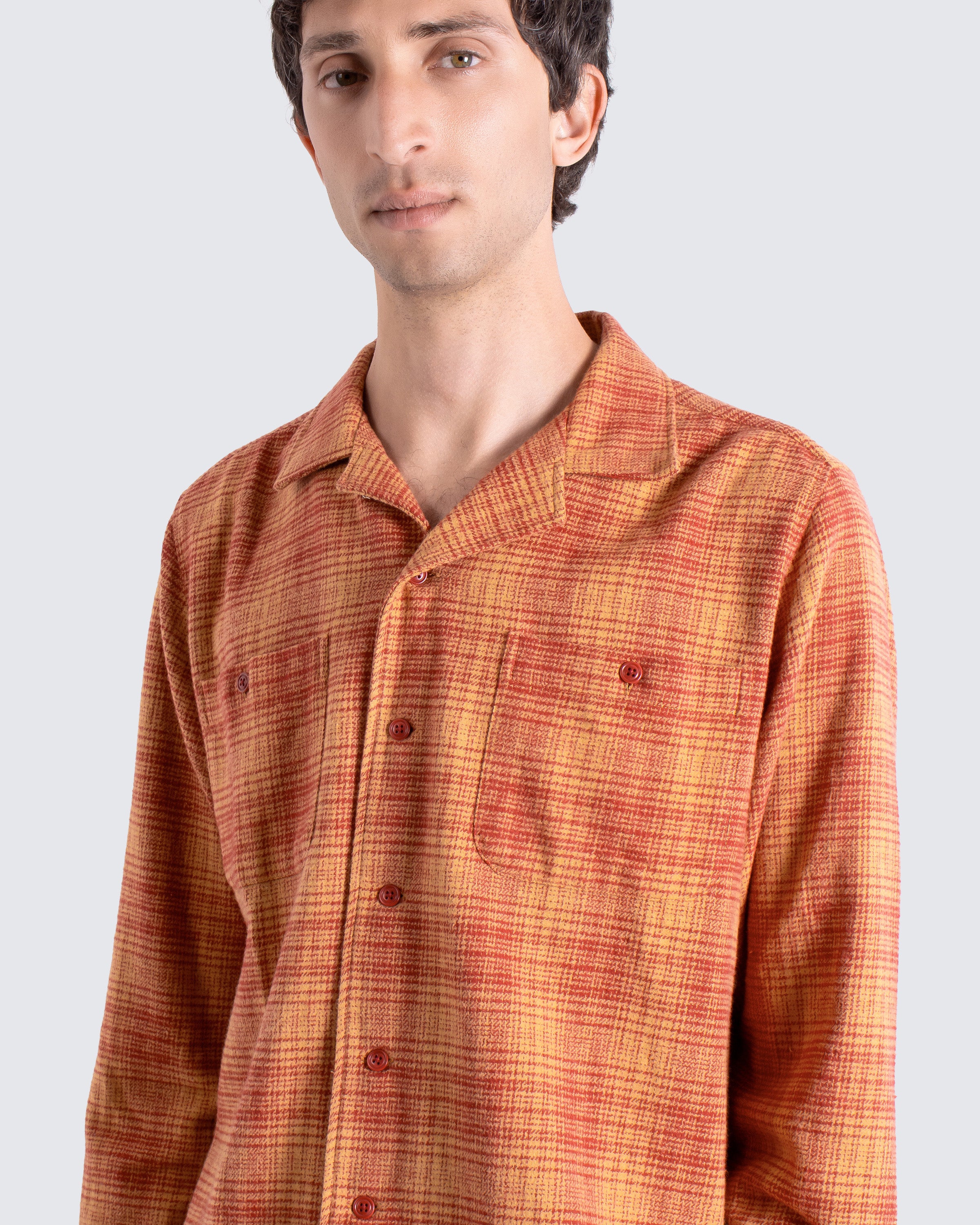 トップス HIRO kidill over check shirts Hiro Check Shirt Red – Men's Open?Collar Long Sleeve Shirt | Far