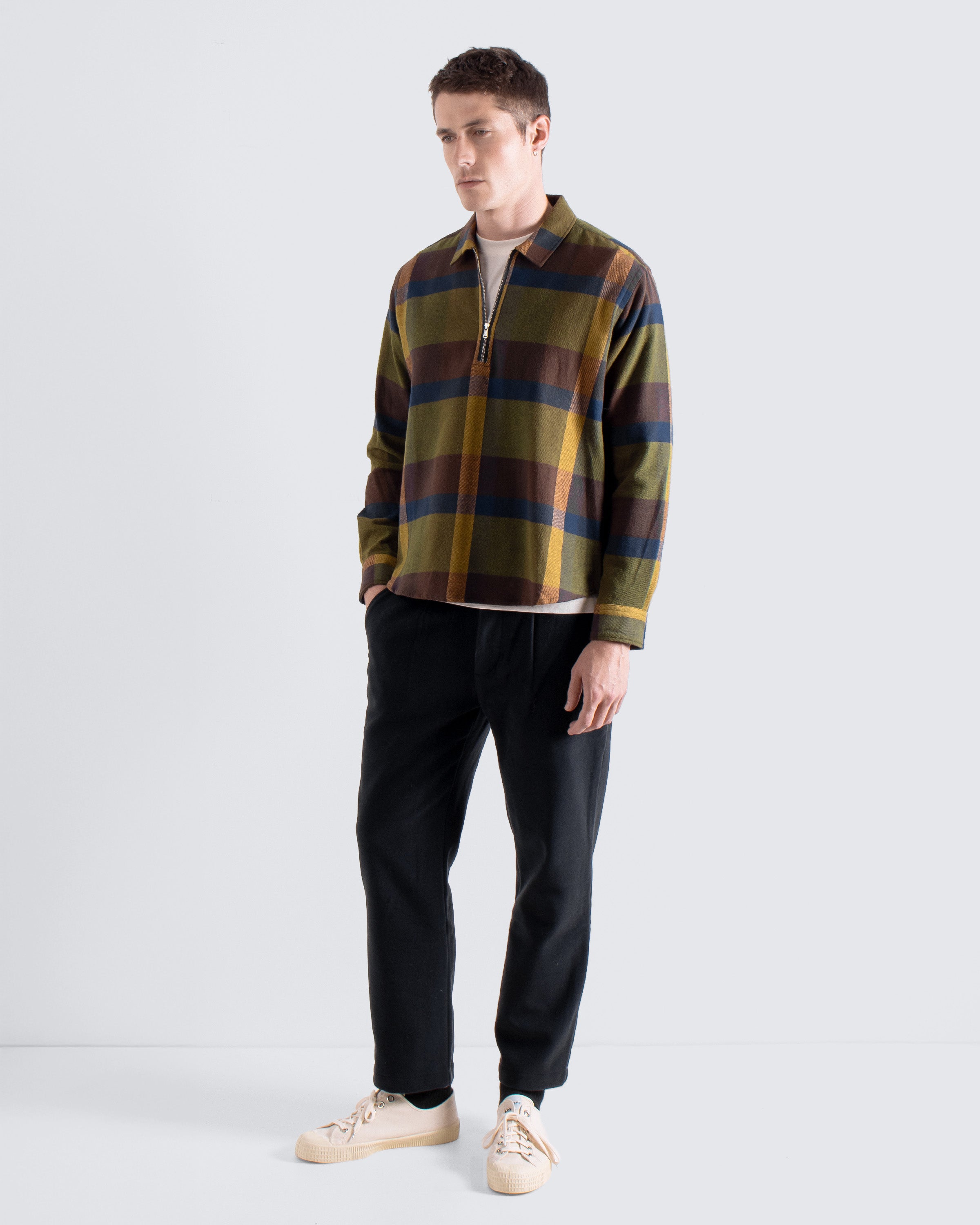 Half-Zip Day Shirt – Plaid Pop-Over in Brushed Cotton | AW25 – Far