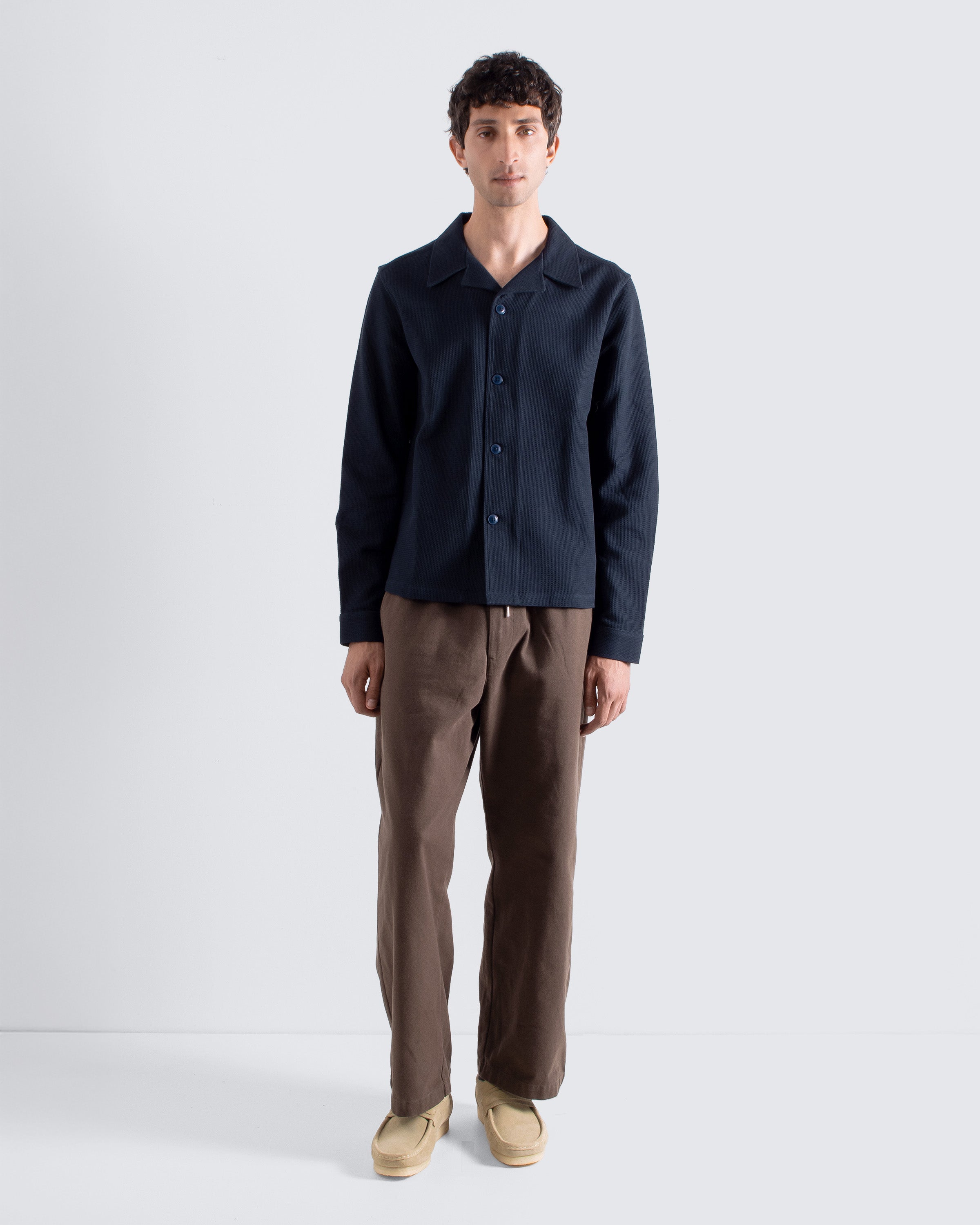Veloso Waffle Shirt Navy – Textured Cotton Overshirt | Far Afield