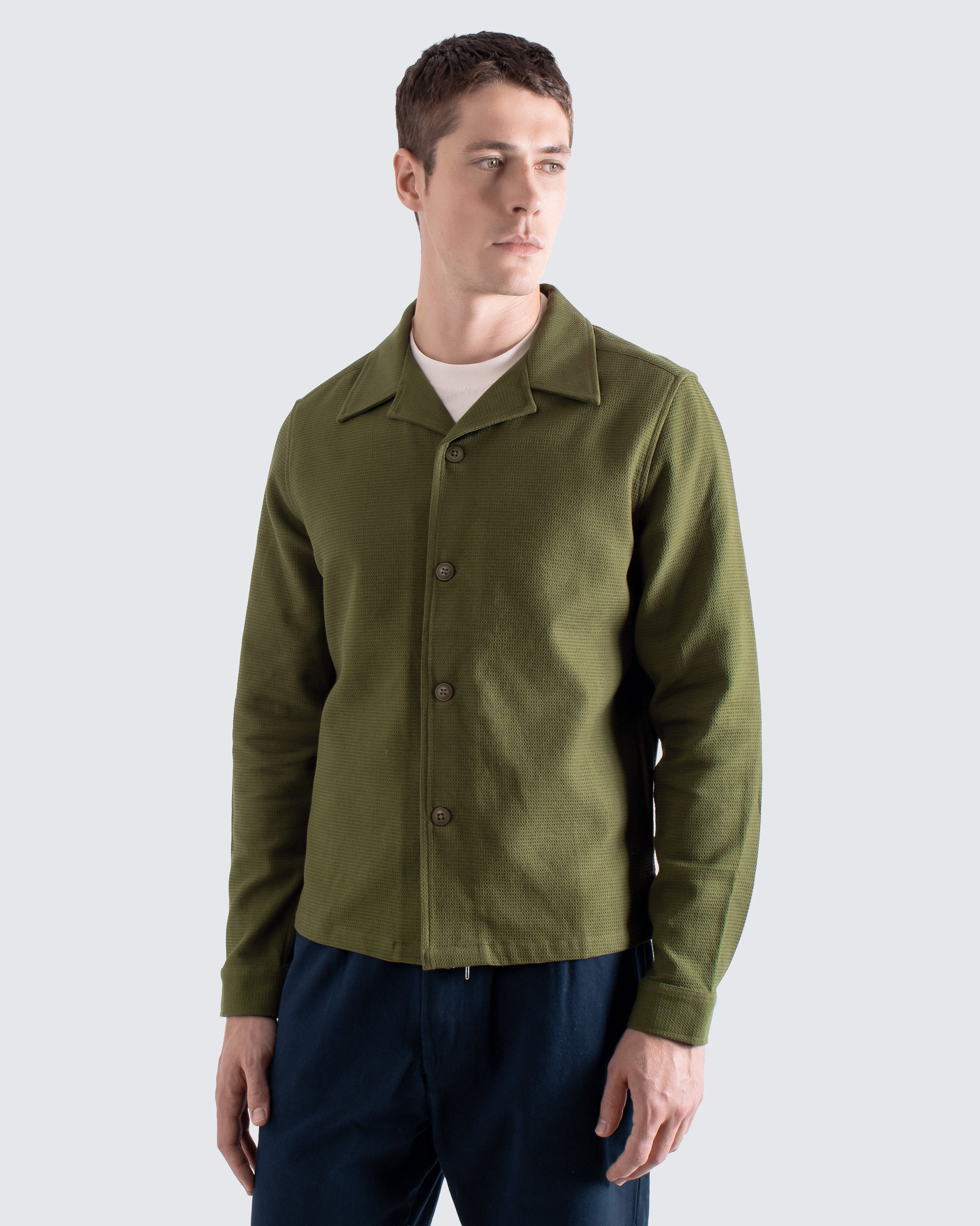 Veloso Waffle Shirt Green – Textured Cotton Overshirt | Far Afield