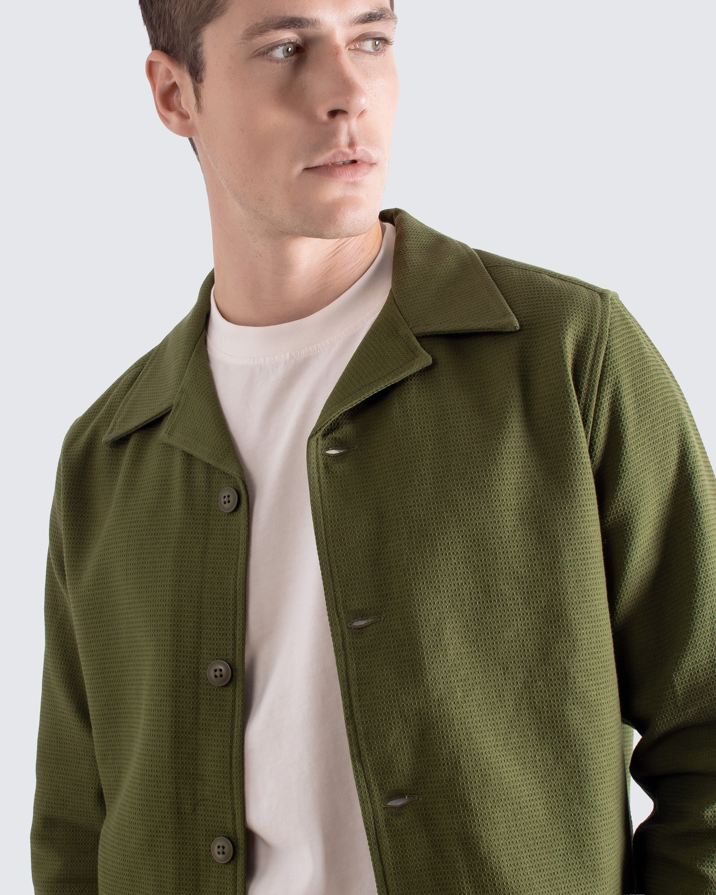 Veloso Waffle Shirt Green – Textured Cotton Overshirt | Far Afield