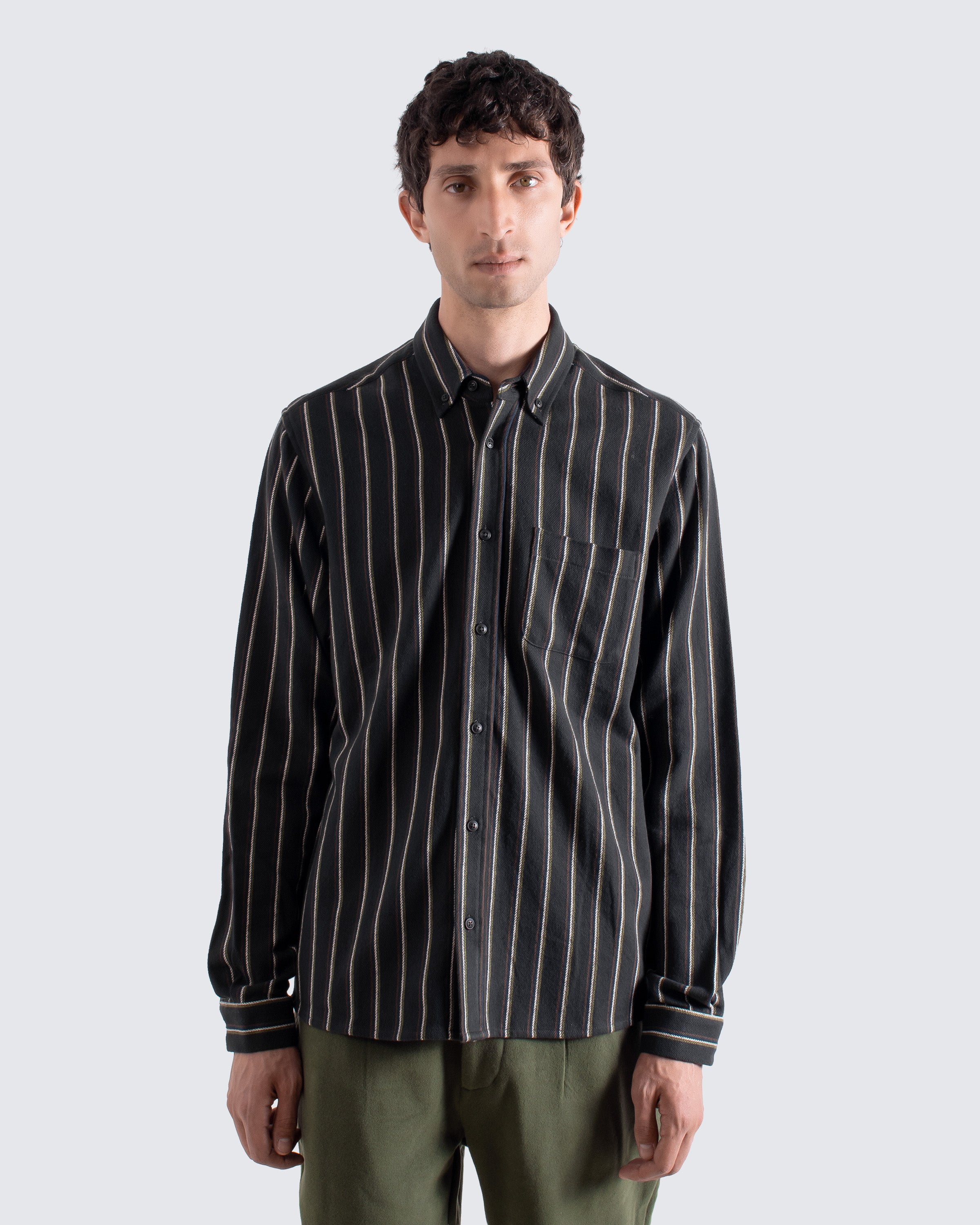 Mod Button Down Shirt in Kuki Stipe Grey | Far Afield | AW25