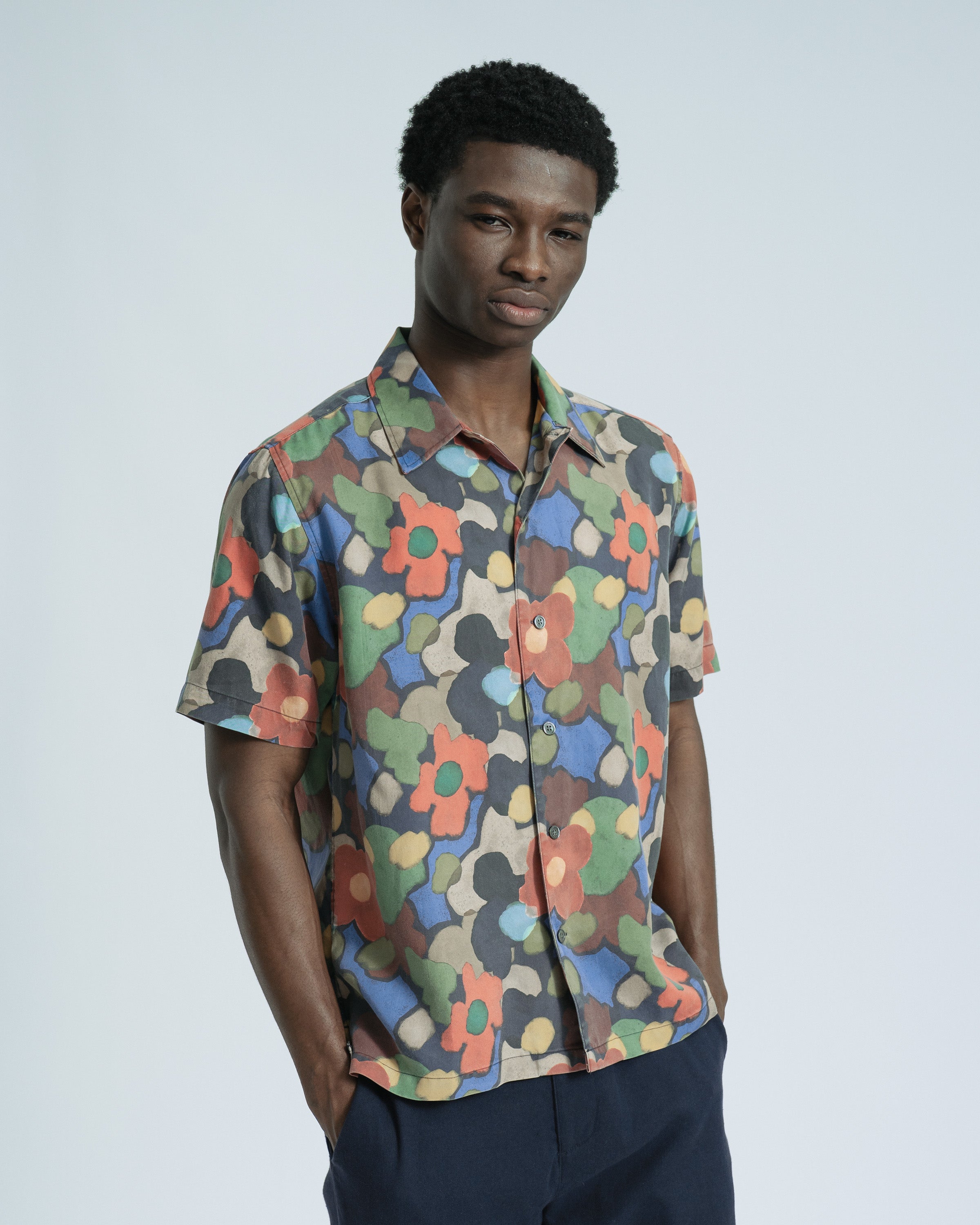 Men's Abstract Floral Shirt Navy · Far Afield