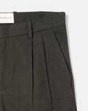 Close-up of the double pleats and slanted front pocket on the Mira Trouser