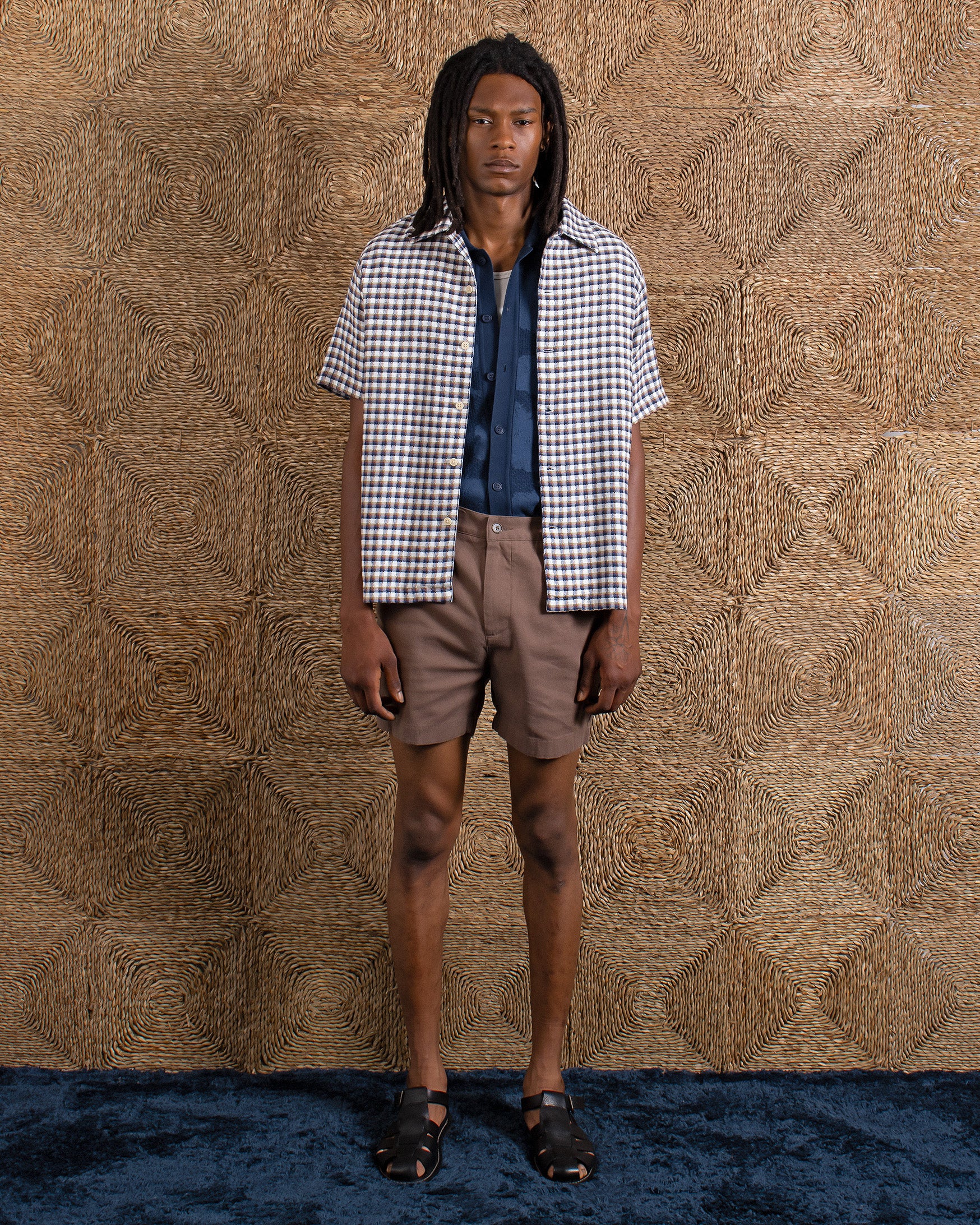 Cotton Dobby Check Short Sleeve Shirt White · Far Afield