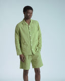 Cuban Collar Shirt in Green shown on model