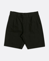 Knee-length Shorts · Double Pleated Short - Textured Weave Black